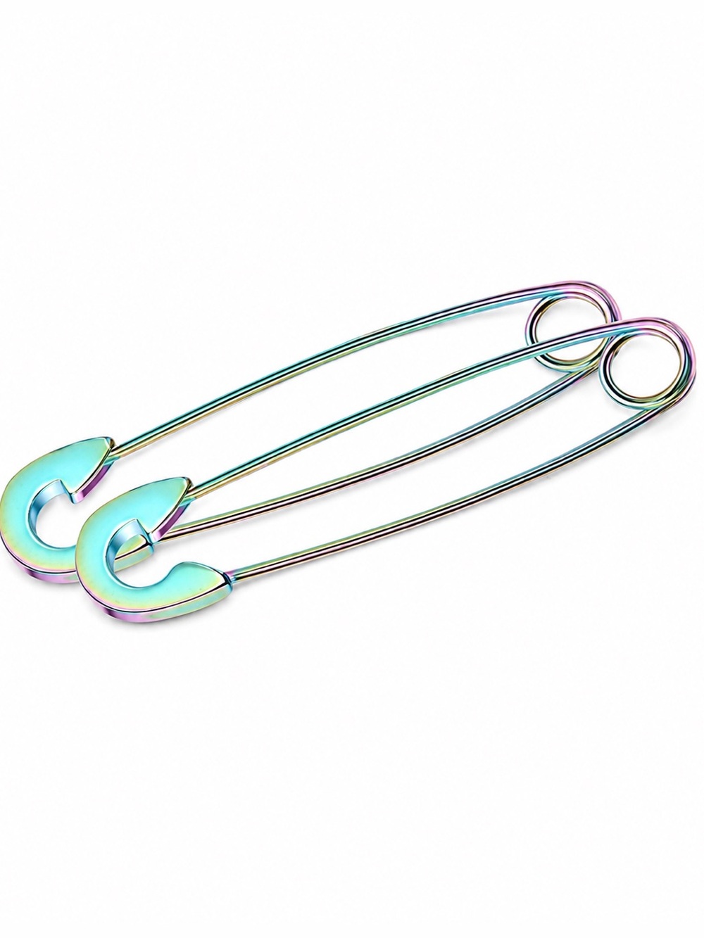 Rainbow Oil Slick Safety Pin Earrings - Stainless Steel Punk Grunge - Picture 4 of 4